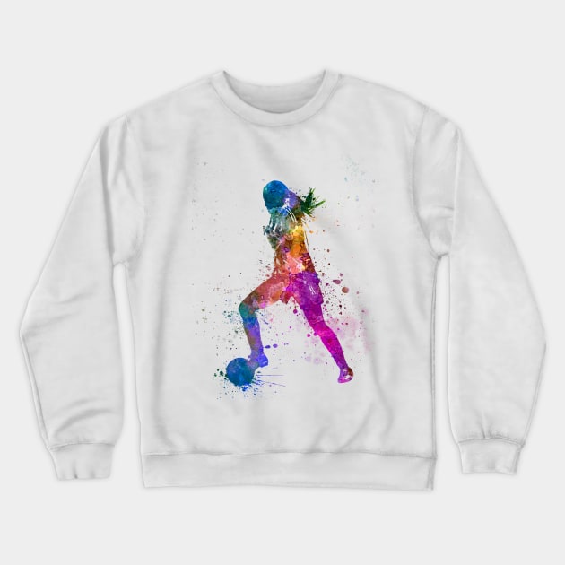 Girl playing soccer football player silhouette Crewneck Sweatshirt by PaulrommerArt